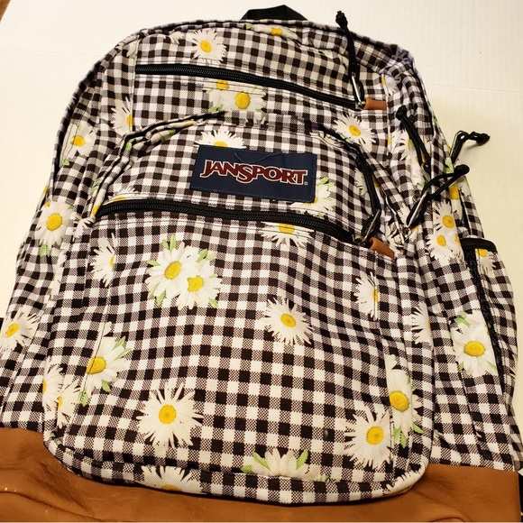 JanSport Daisy Mae Cool Student 17.5" Backpack Flower Gingham Laptop Pocket NEW - Picture 2 of 11